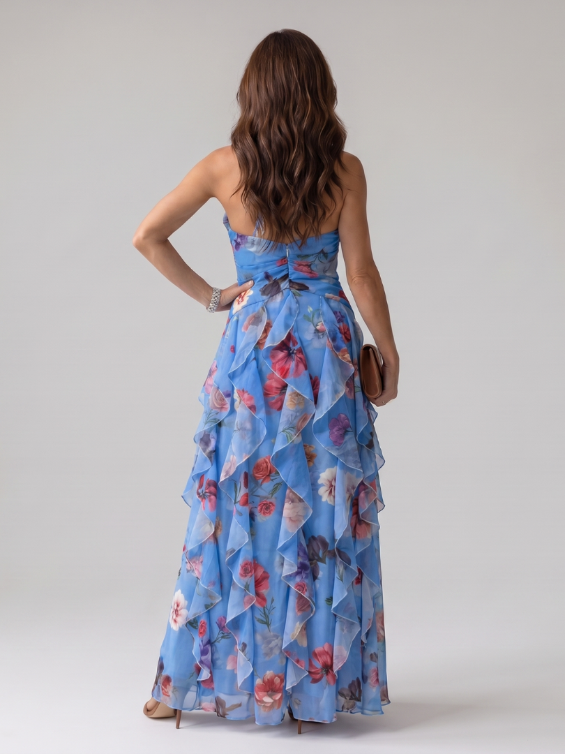 Nori | Floral Maxi Dress with Sweetheart Neckline and Ruffled Top