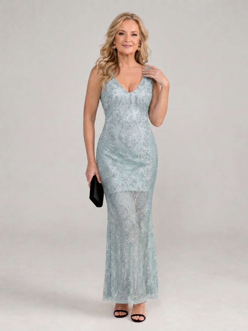 Sirea | Sleeveless Sequin Midi Dress with Transparent Inserts