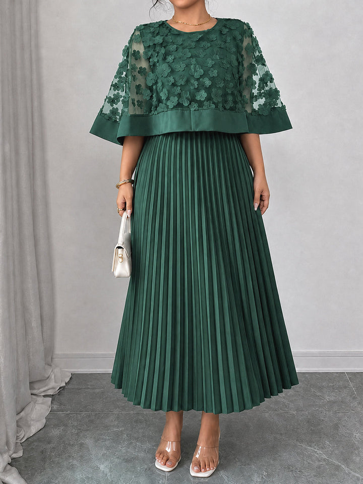 Sheryl | Split-Joint Solid Color Pleated Plus Size Loose Round-neck Maxi Dresses