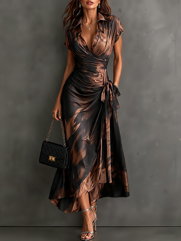 Roxana | Abstract Print Wrap Midi Dress