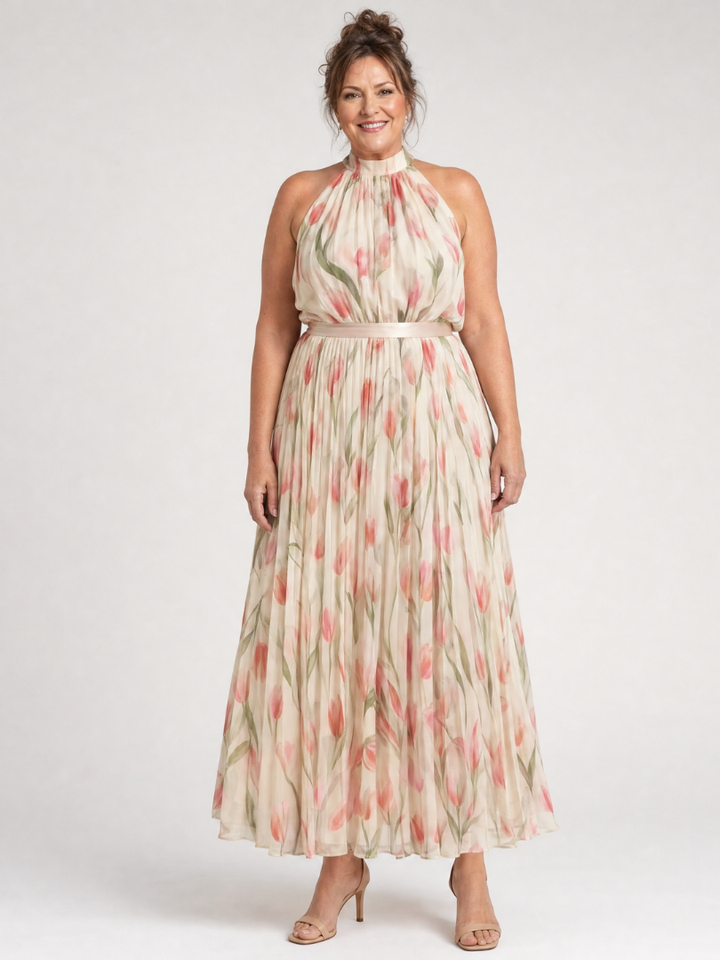 Aurelle | Midi Dress with Floral Neckline