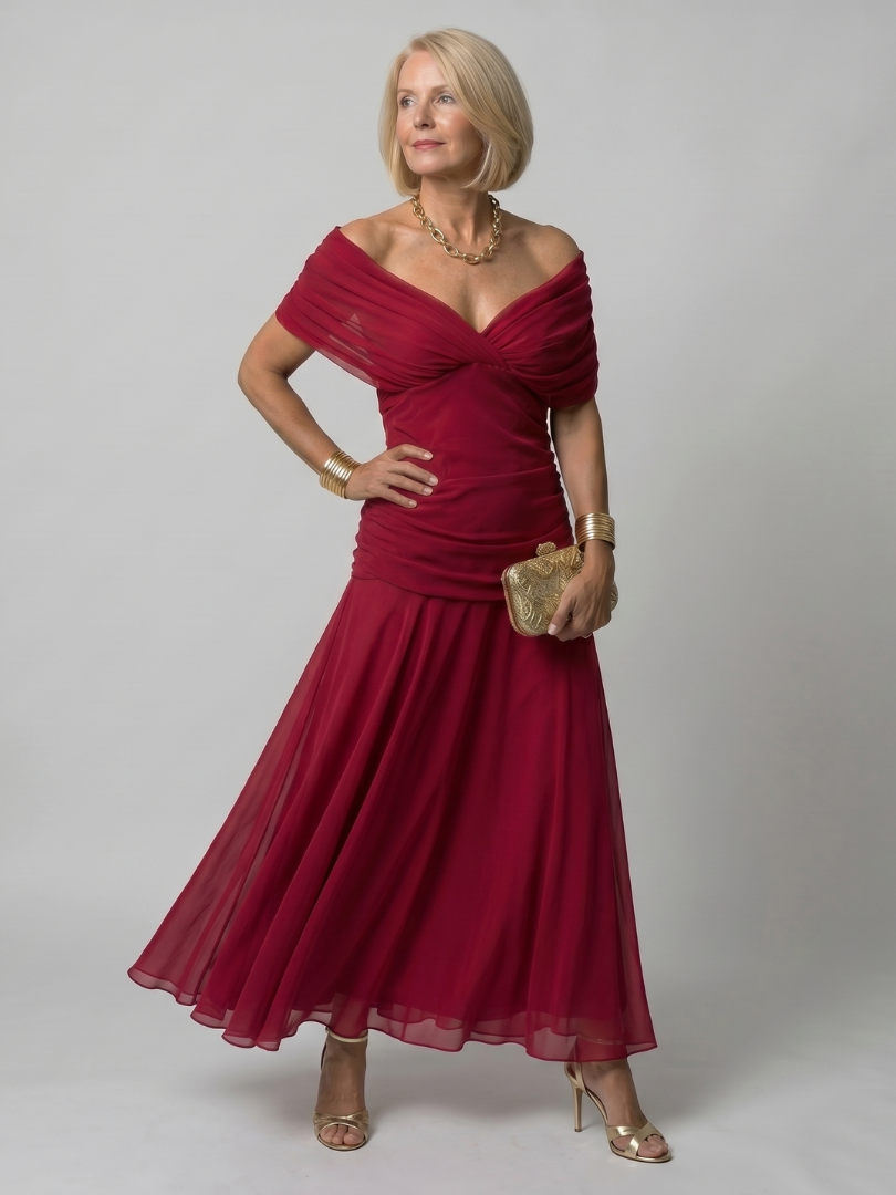 Calen | Airy Midi Dress with Bare Shoulders
