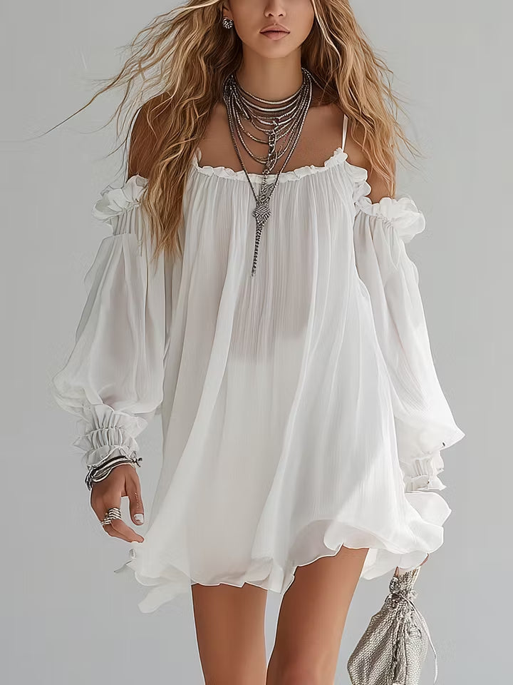 Mélusine | Mini Fluid Bohemian Style Dress with Off-Shoulder