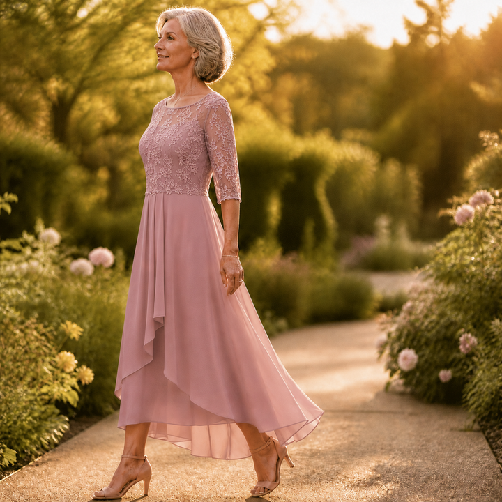 Elowen | Embroidered Lace Bodice Midi Dress for Weddings