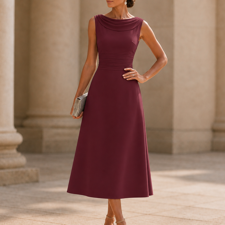 Disa | Draped-Neck Pleated A-Line Wedding Guest Dress