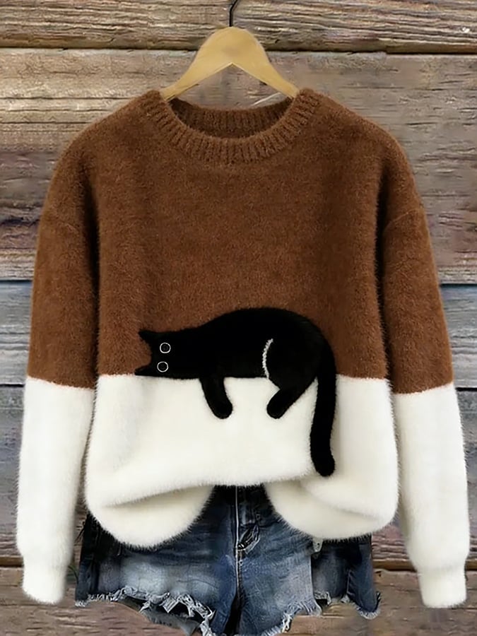 Ally | Elegant Cat Print Oversized Sweater