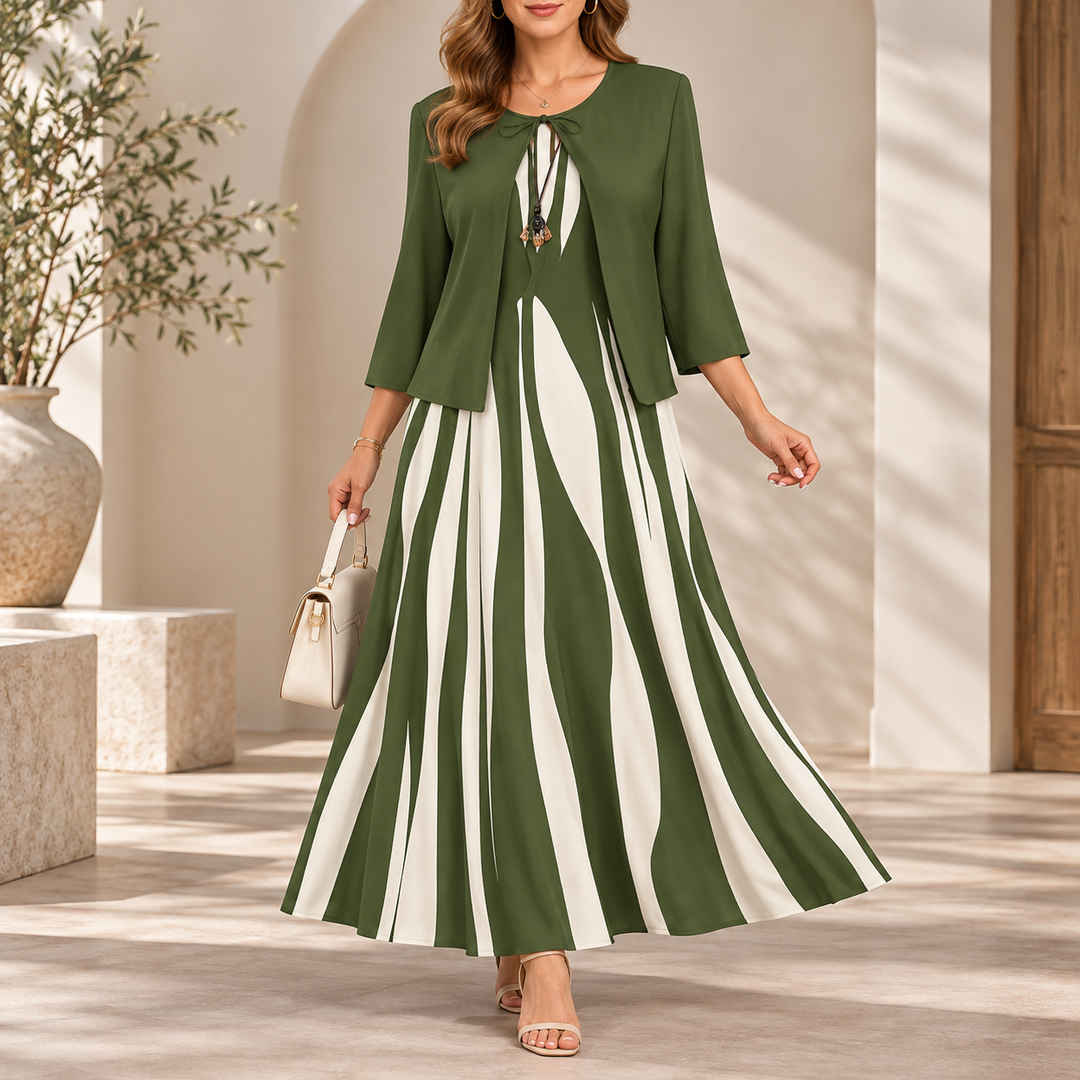 Lyra | Geometric Print Jacket And Maxi Dress Set
