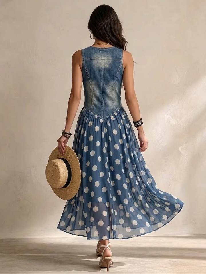 Briana | Midi Dress in Polka Dot Chiffon