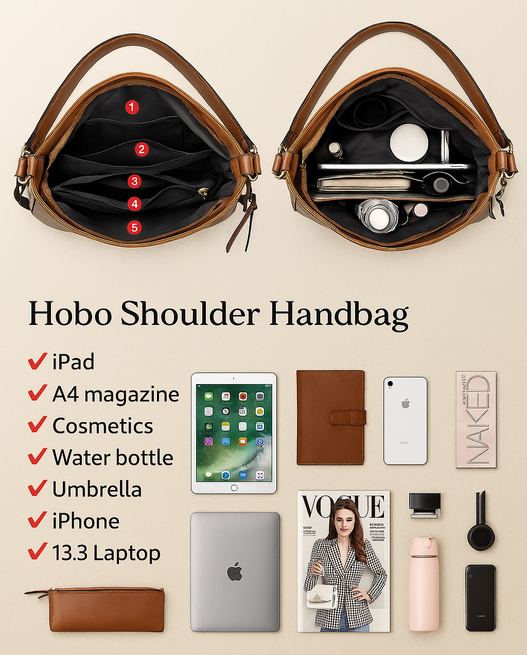 Victoria | Luxury Leather Anti-Theft Hobo Handbag + FREE Pouch Wallet