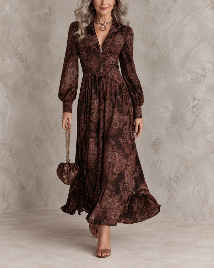 ELOISE | PAISLEY MAXI DRESS WITH ZIPPER AND WAISTBAND