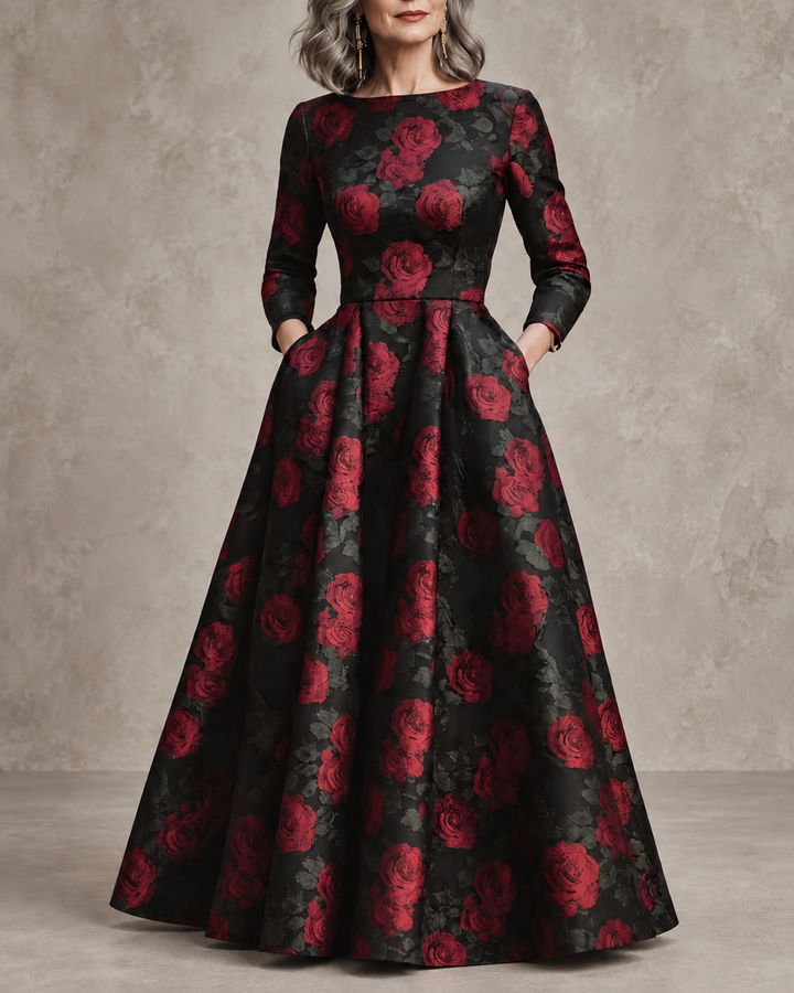 LILLA | ELEGANT VINTAGE A-LINE MAXI DRESS WITH FLORAL PATTERN
