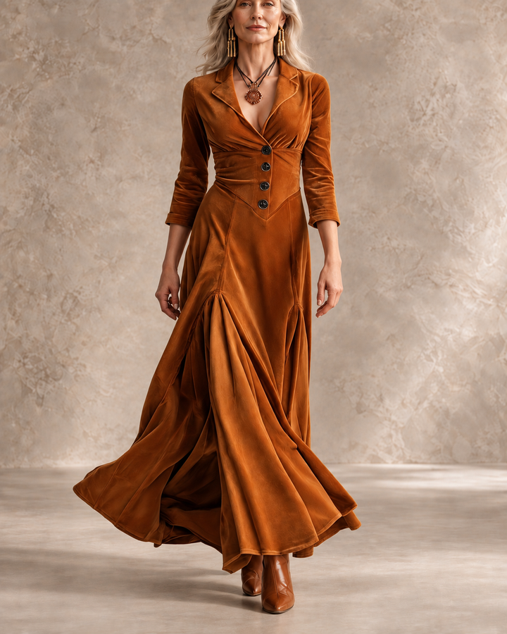 ELOWENNA | ELEGANT DRESS WITH BUTTON PLACKET, COLLAR, AND 7/8 SLEEVES