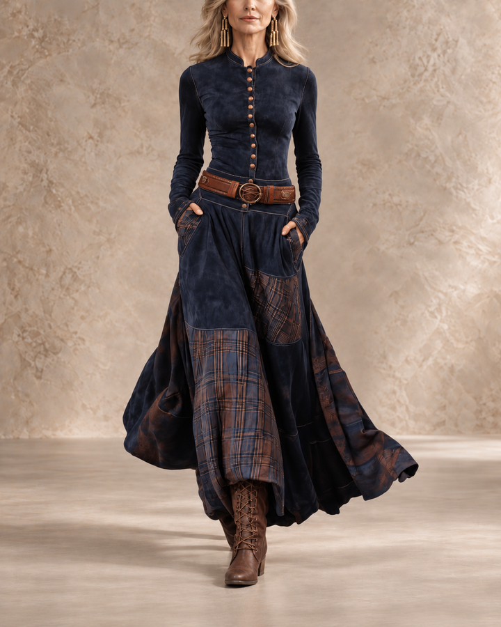 HELENA IVY | WINTERNIGHT-WILDLEATHER-MAXI DRESS WITH BELT
