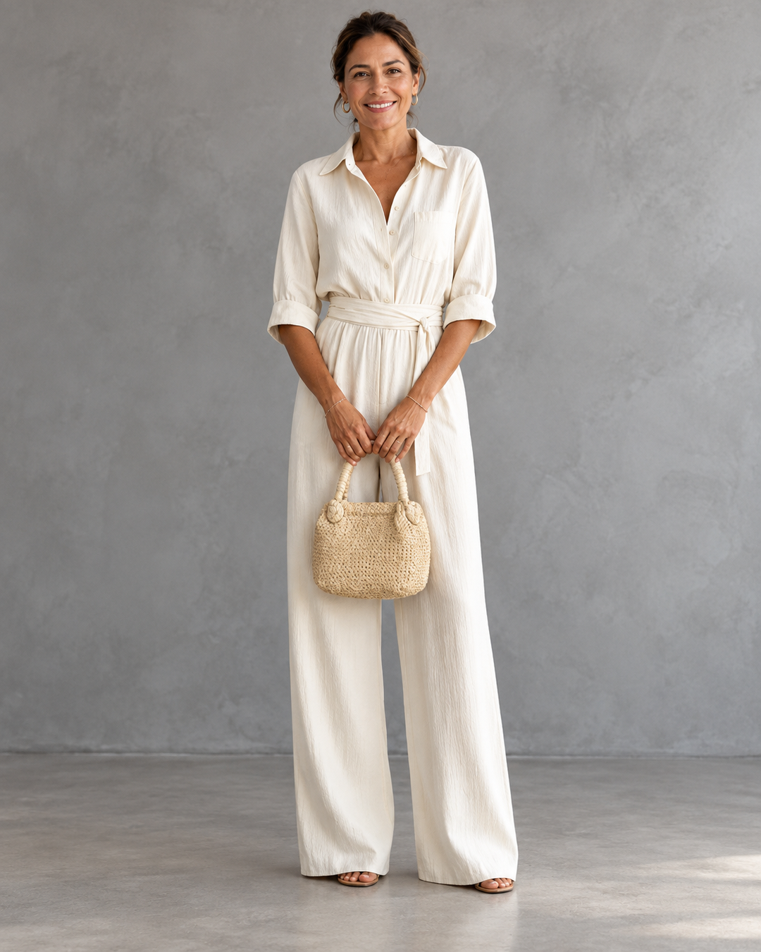 Monroe | Collared Button-Front Wide-Leg Jumpsuit for Women