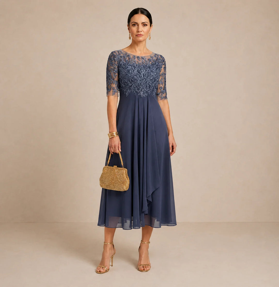 Avi | Lace Bodice Draped Midi Dress