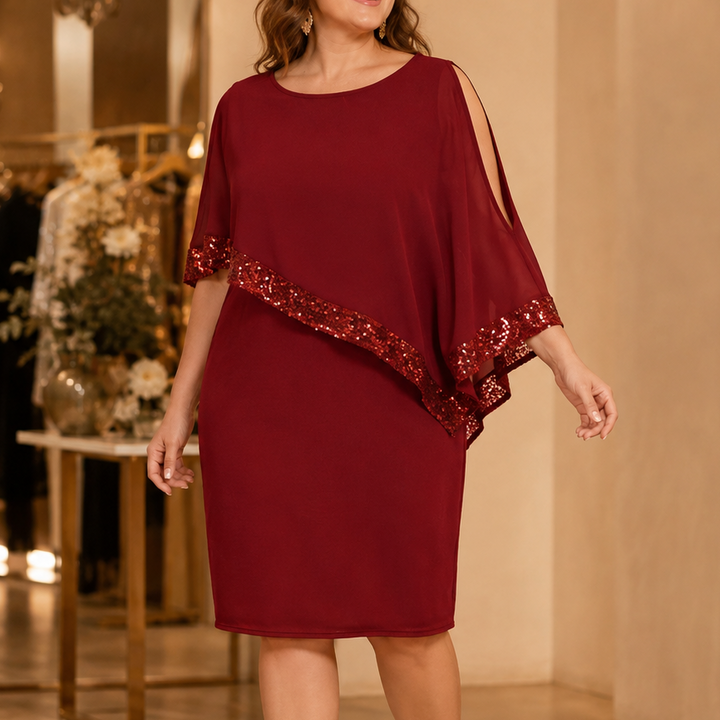 Wendi | One-Shoulder Sequin Overlay Midi Dress