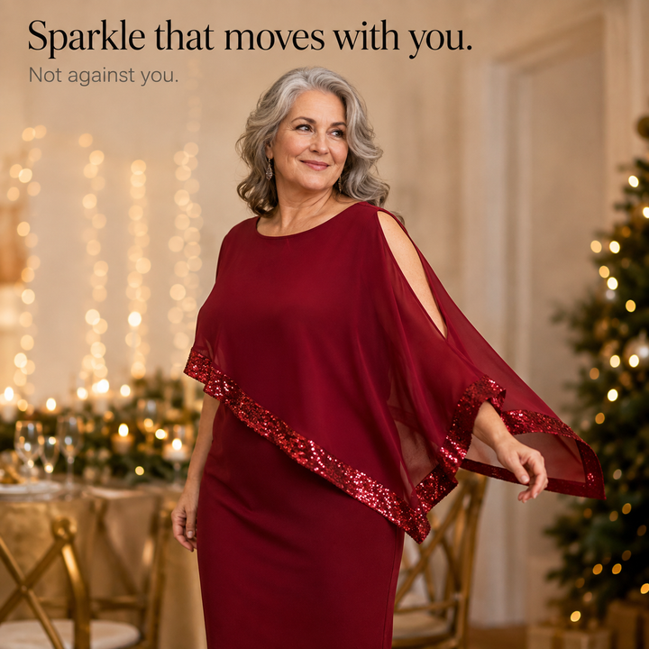 Wendi | One-Shoulder Sequin Overlay Midi Dress