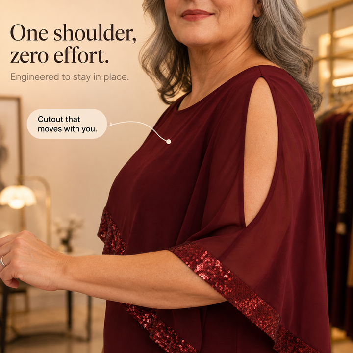Wendi | One-Shoulder Sequin Overlay Midi Dress
