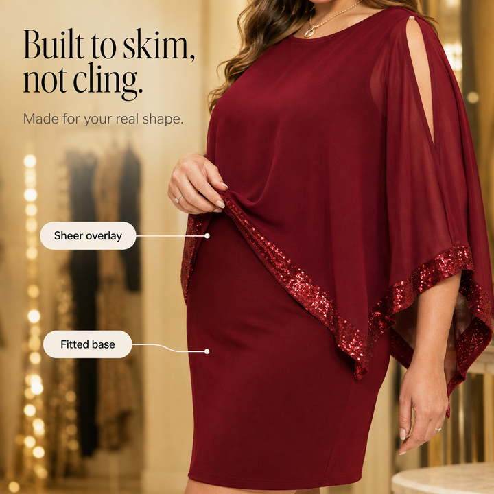 Wendi | One-Shoulder Sequin Overlay Midi Dress