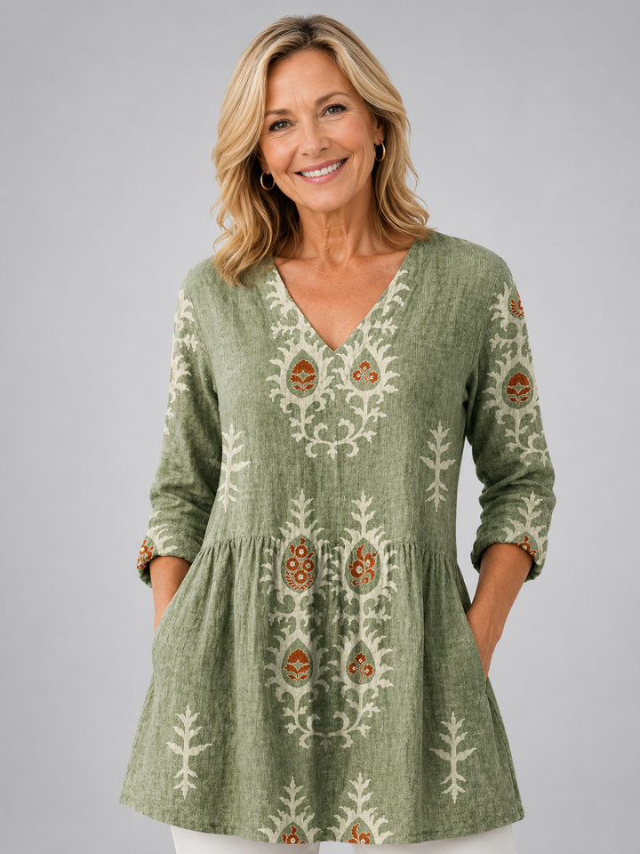 Elise | Long Blouse with V-Neck