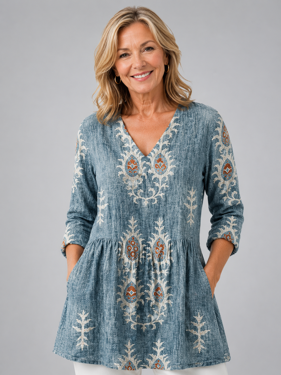 Elise | Long Blouse with V-Neck