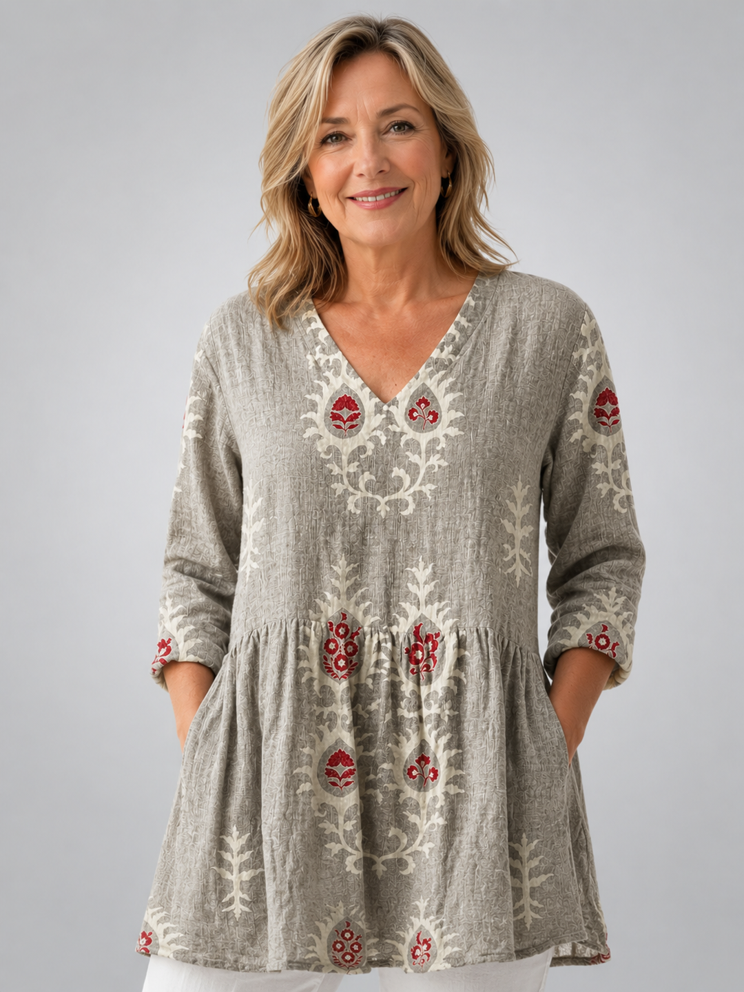 Elise | Long Blouse with V-Neck