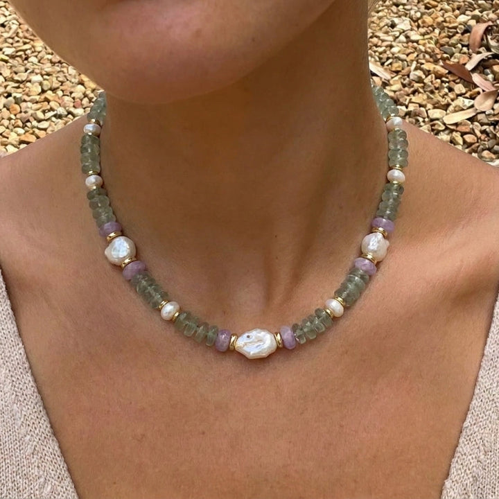 Pauline | Green Jade Pearl Necklace