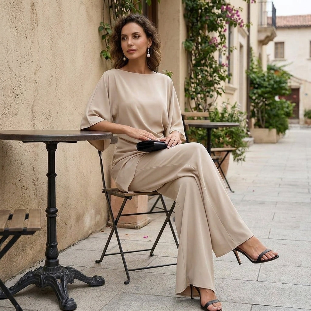 Gretchen | Draped Blouse &amp; Wide-Leg Pants Set