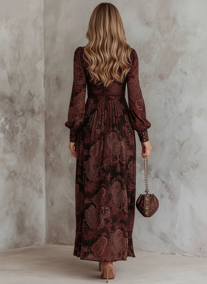 ELOISE | PAISLEY MAXI DRESS WITH ZIPPER AND WAISTBAND