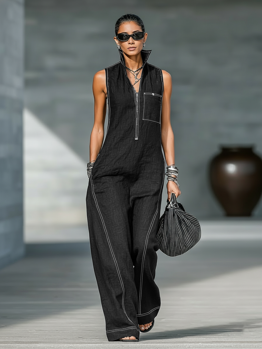 Ninon | Minimalist Overall, White Hem