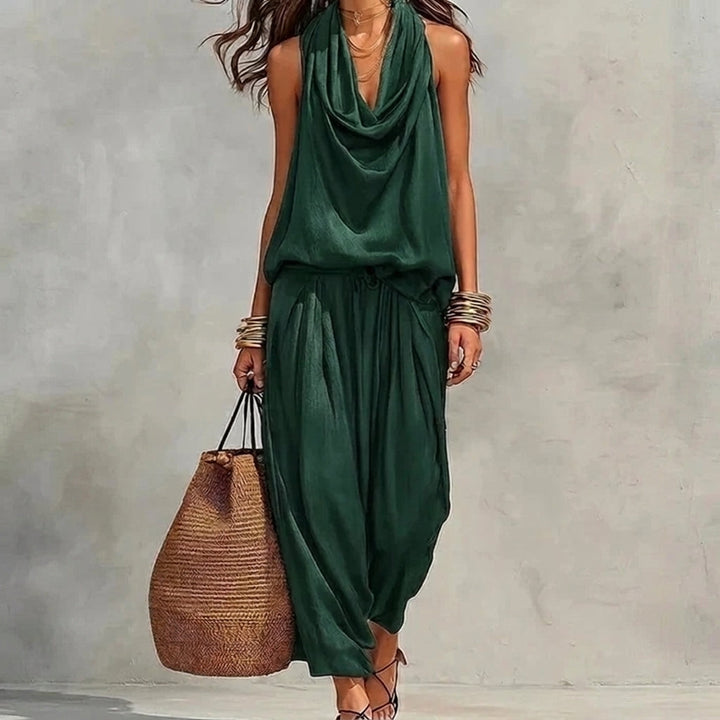 Amber | Draped Halter Top and Flowing Pants Set
