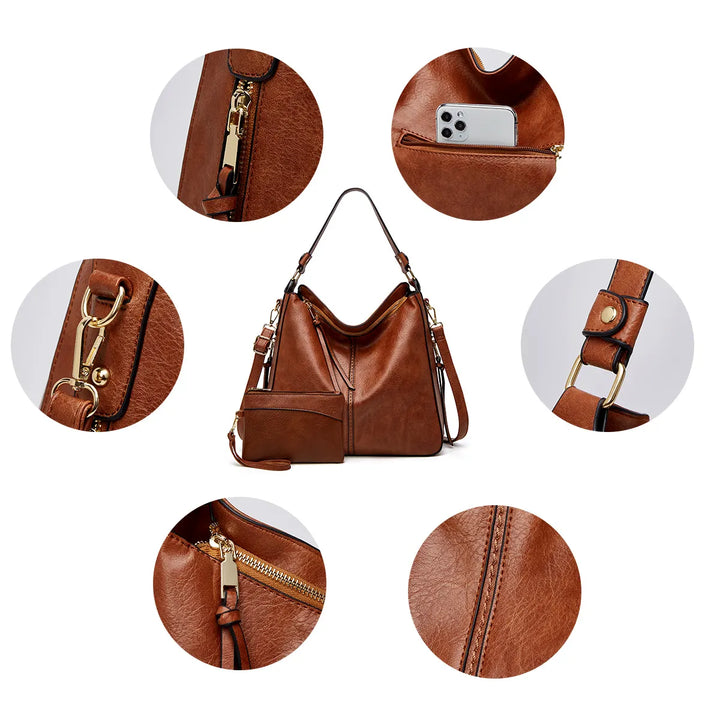 Victoria | Luxury Leather Anti-Theft Hobo Handbag + FREE Pouch Wallet