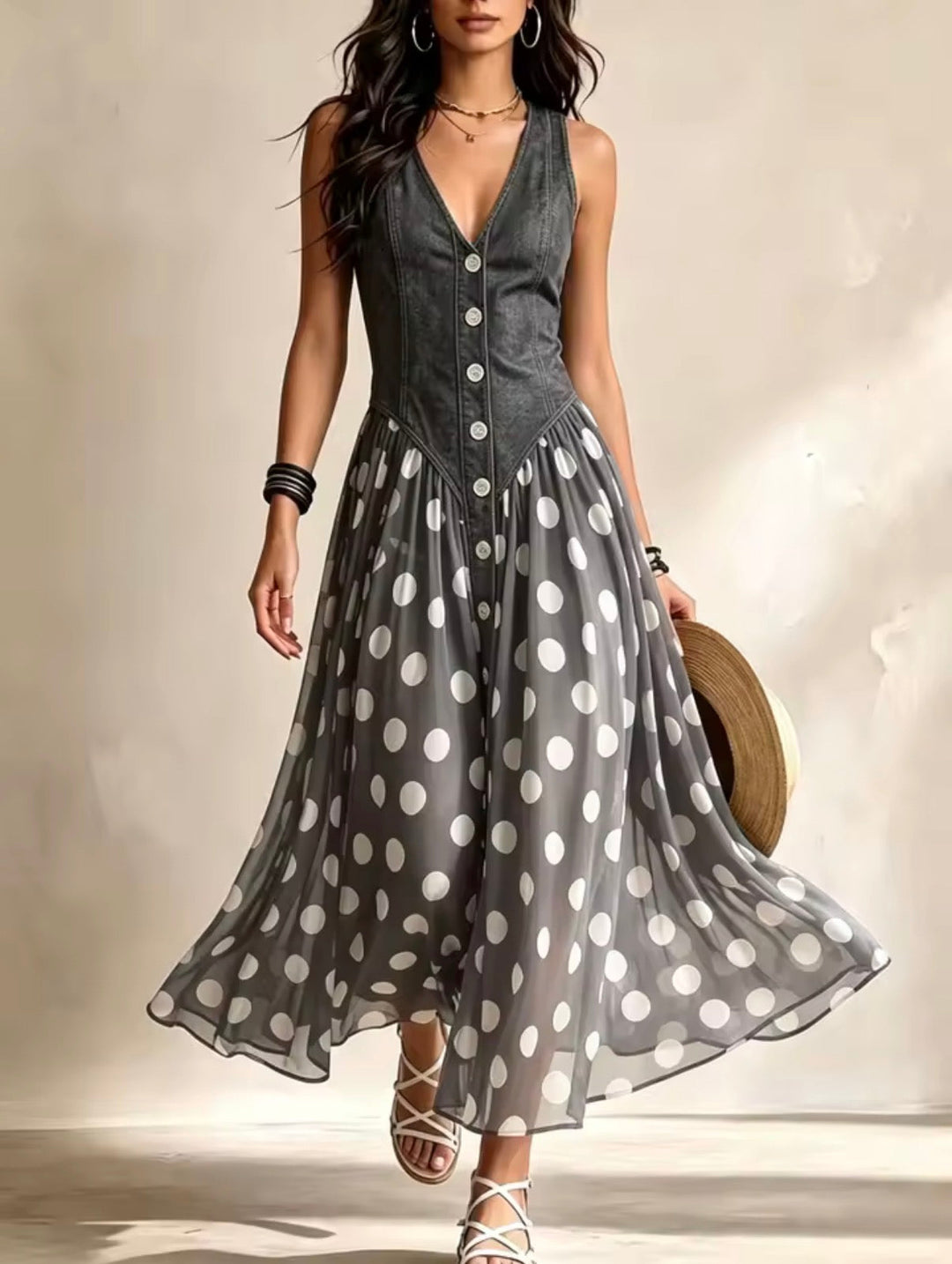 Brianna | Midi chiffon dress with polka-dot pattern