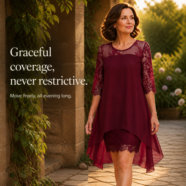 Averie | The High-Low Lace-Look Dress That Actually Fits
