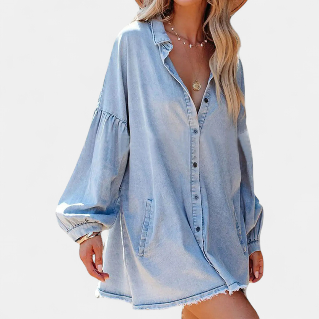 Dominique | Relaxed Fringe-Hem Denim Shirt