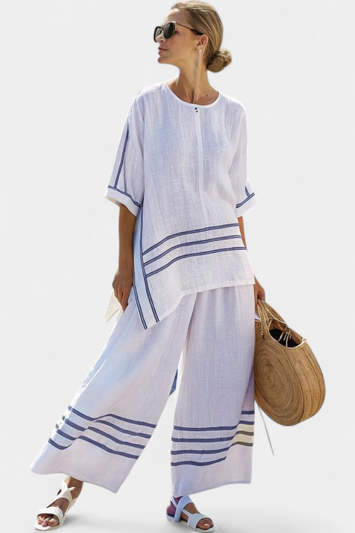 Wynric | Sophisticated Striped Asymmetrical Top &amp; Bold Pants