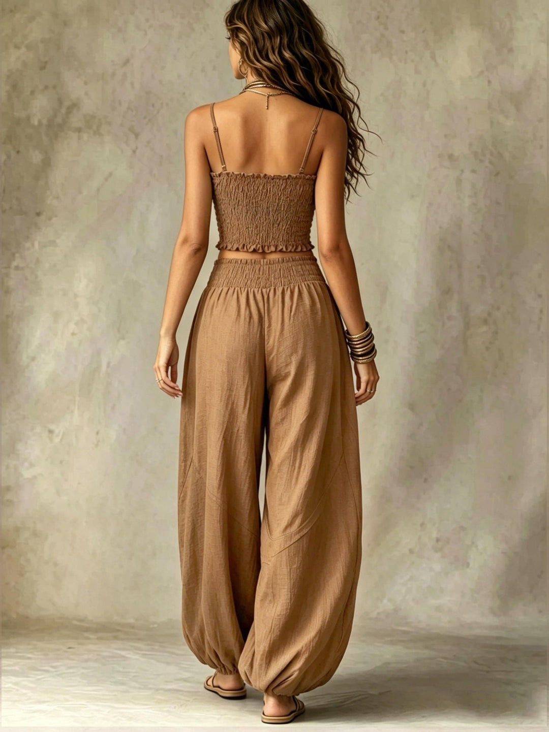 Tiara | Two-Piece Set with Smocked Crop Top and Wide Leg Pants