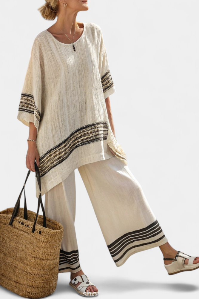 Harlowe | Elegant Black-Striped Linen Top &amp; Flowing Pants