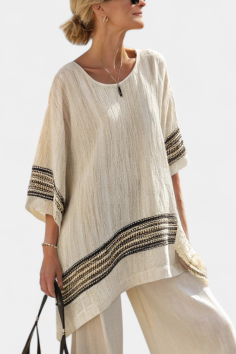 Harlowe | Elegant Black-Striped Linen Top &amp; Flowing Pants