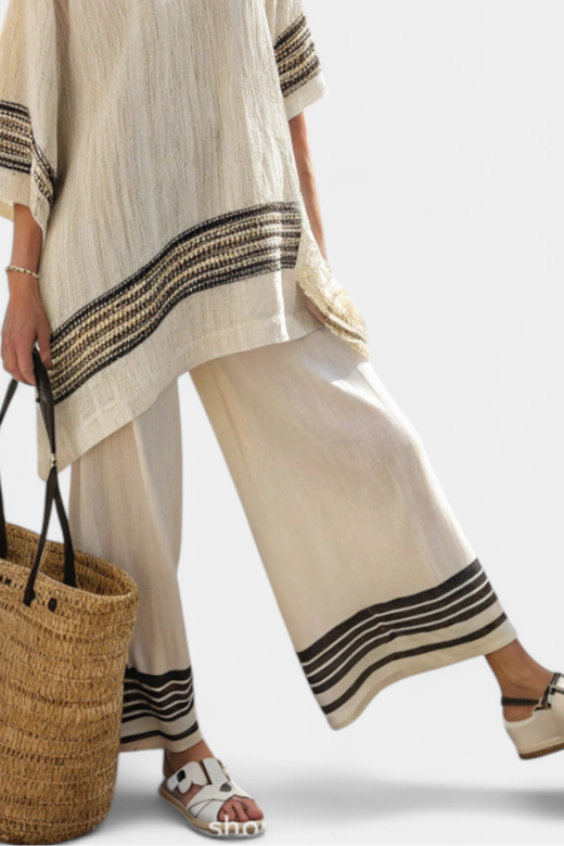Harlowe | Elegant Black-Striped Linen Top &amp; Flowing Pants