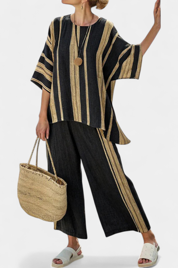 Calden | Comfortable Oversized Striped Top &amp; Relaxed Linen Pants