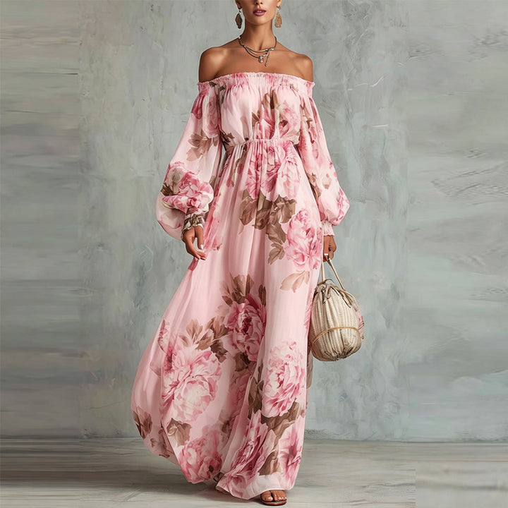 Payton | Off-the-Shoulder Floral Maxi Dress with Long Sleeves