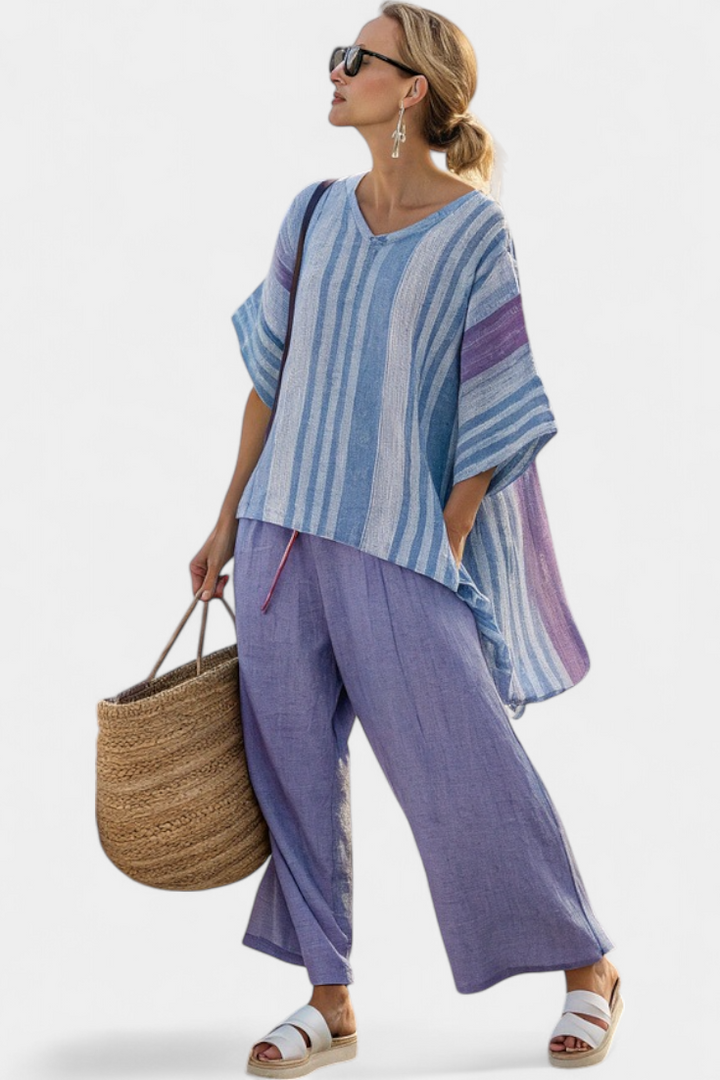 Zellora | Elegant Lavender &amp; Sky Blue Top &amp; Linen Pants