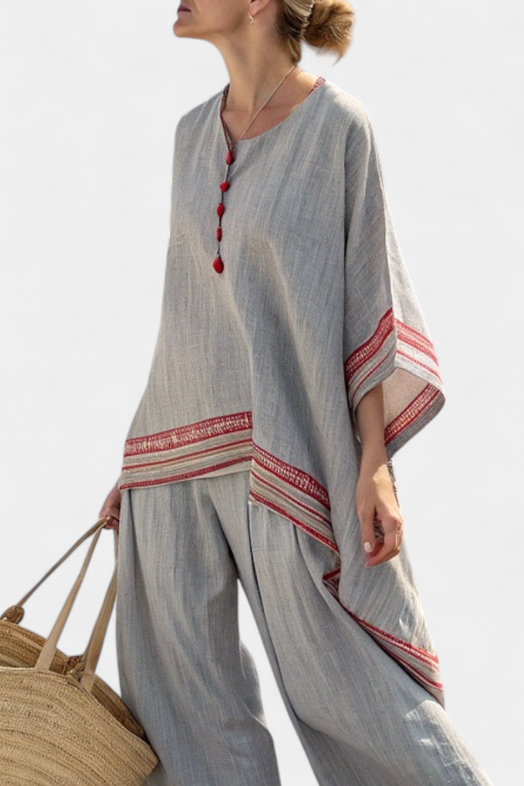 Daelric | Sophisticated Asymmetrical Blouse &amp; Ethnic Wide-Leg Pants
