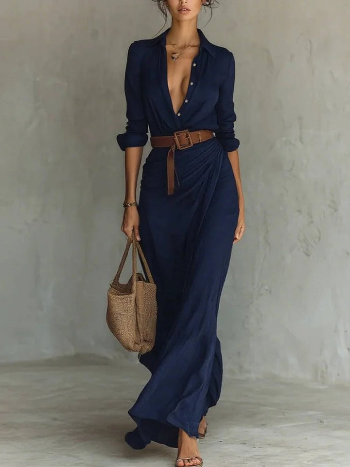 Una | Maxi Dress with Notched Lapel in Wrap Look