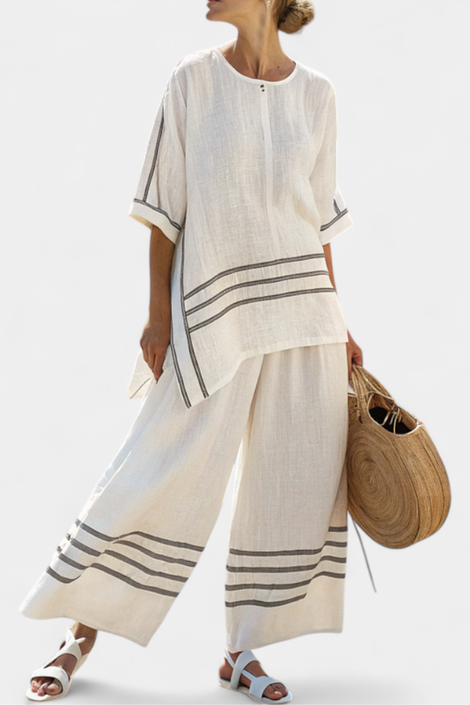 Wynric | Sophisticated Striped Asymmetrical Top &amp; Bold Pants