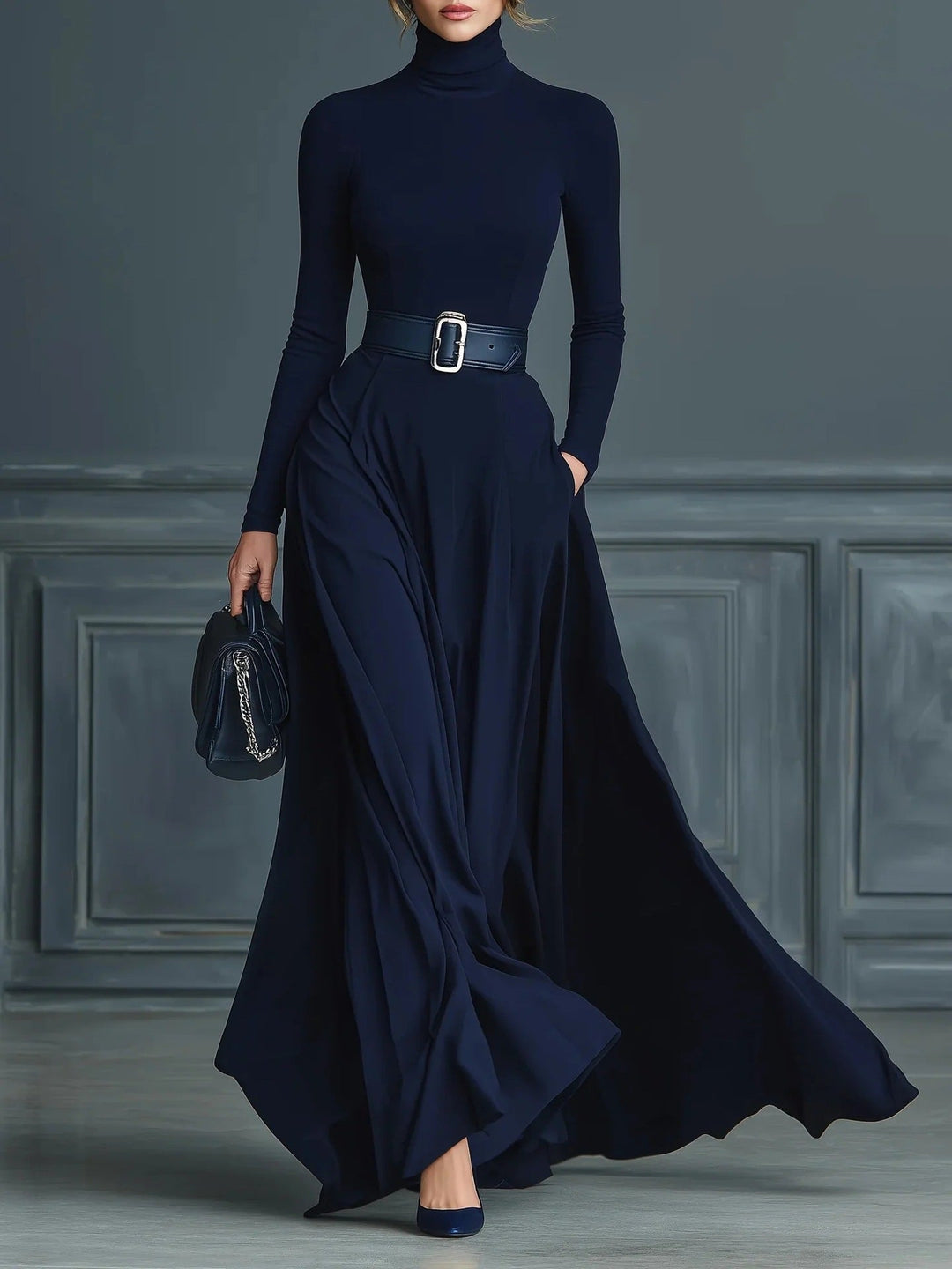 CORTLISS | HIGH-COLLARED MAXI DRESS