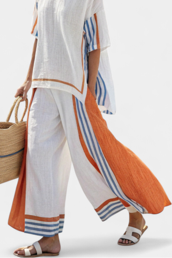 Thorneil | Comfortable Wide-Leg Striped Pants &amp; Linen Top