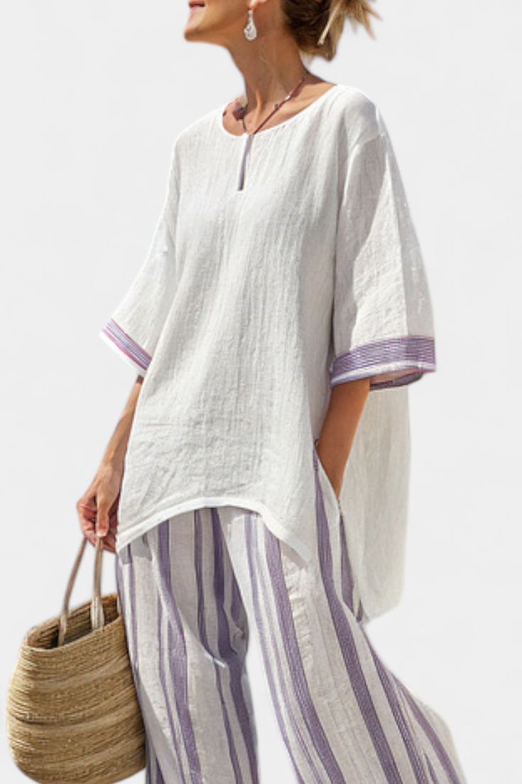 Luxmere | Comfortable Relaxed Blouse &amp; Striped Bamboo Pants