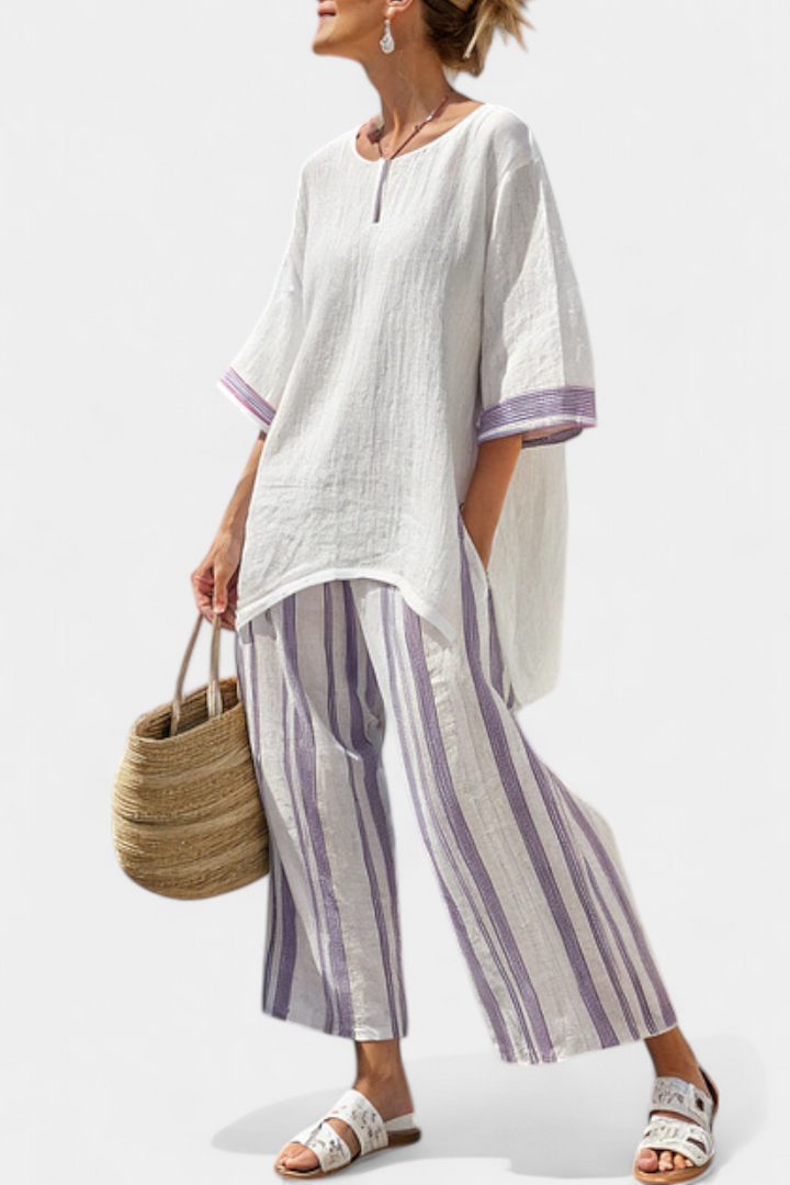 Luxmere | Comfortable Relaxed Blouse &amp; Striped Bamboo Pants